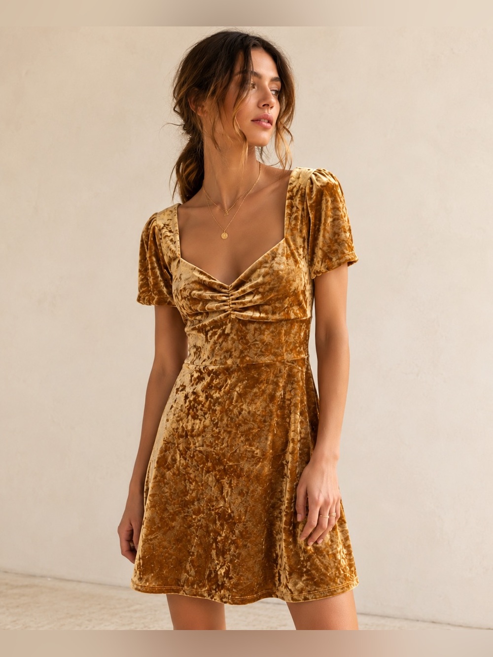 Urban Outfitters Maeve Crushed Velvet Ruched Dress - Size Medium